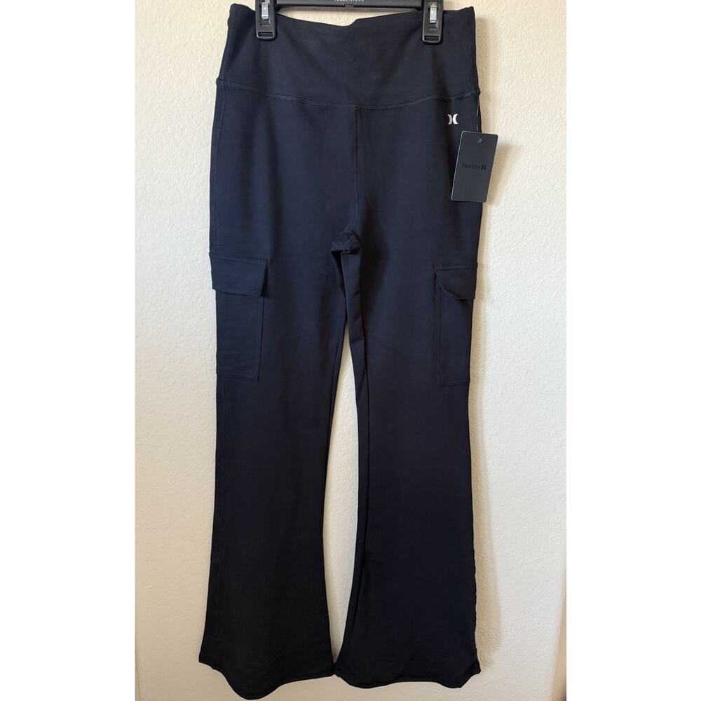 Hurley Black Butter Soft Mid Rise Cargo Pockets Flare Leggings Yoga Pants Size M